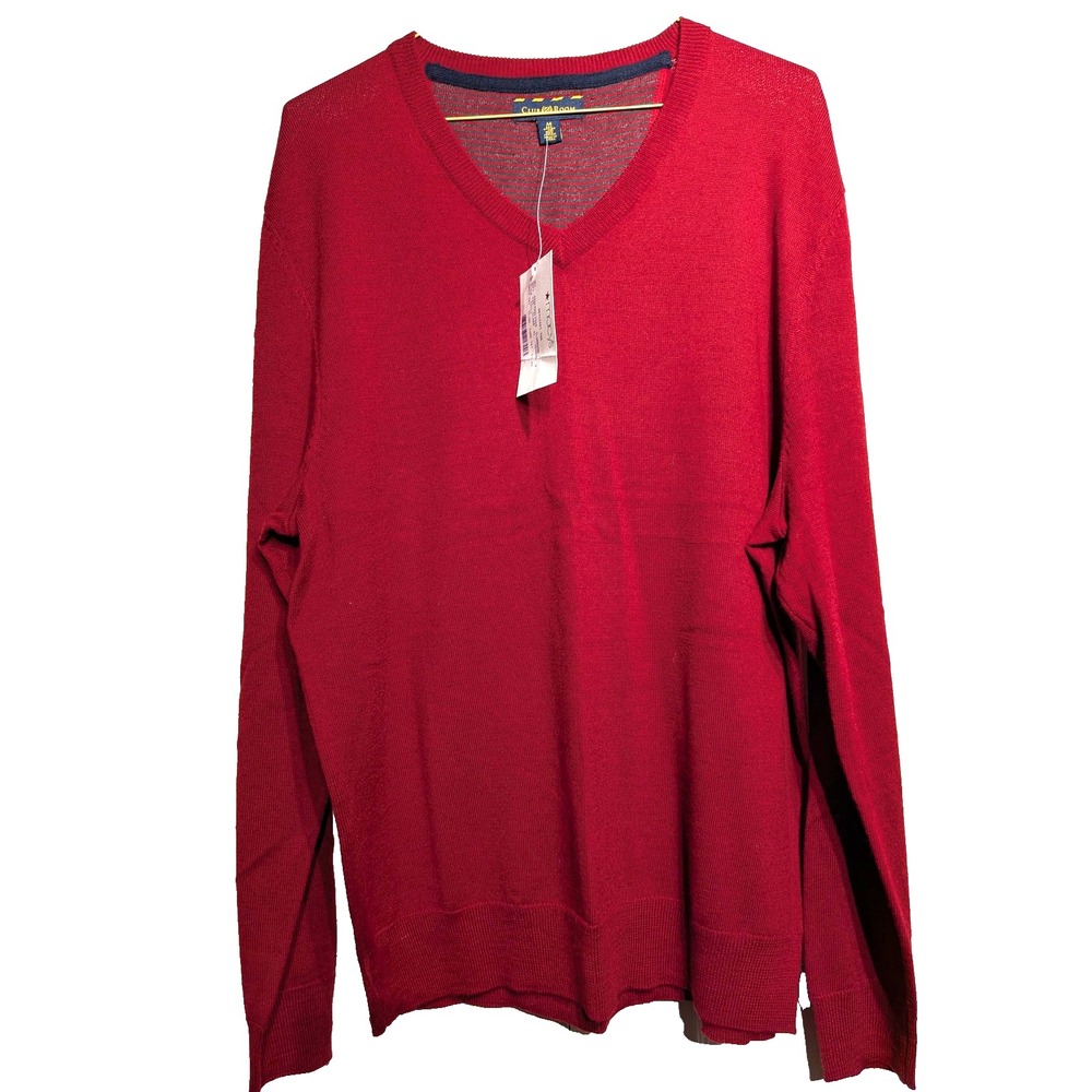 NEW Club Room Sweater Men M Red Vneck Extra Fine Merino Wool Blend Pullover Knit